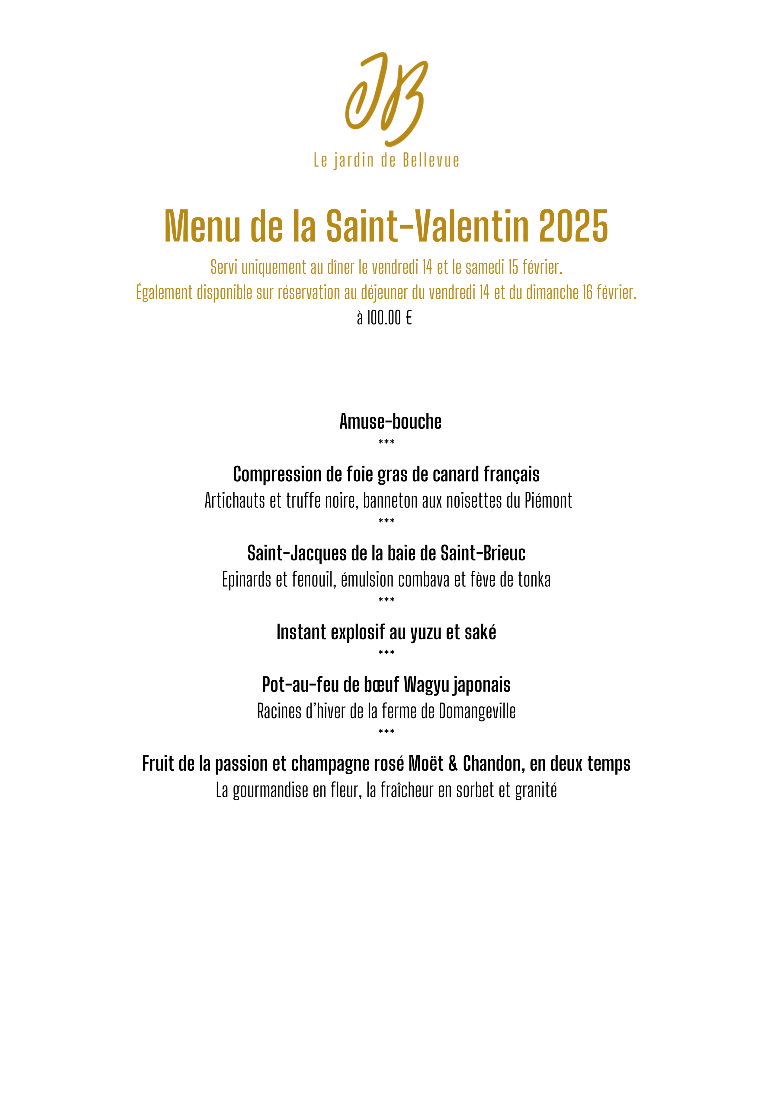 Menu de la Saint-Valentin 2025