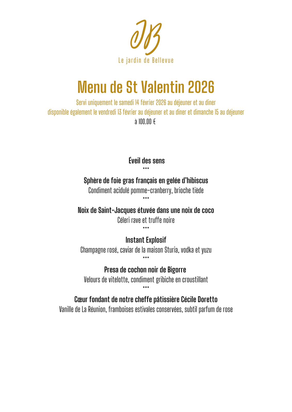 Menu de la St-Valentin 2026
