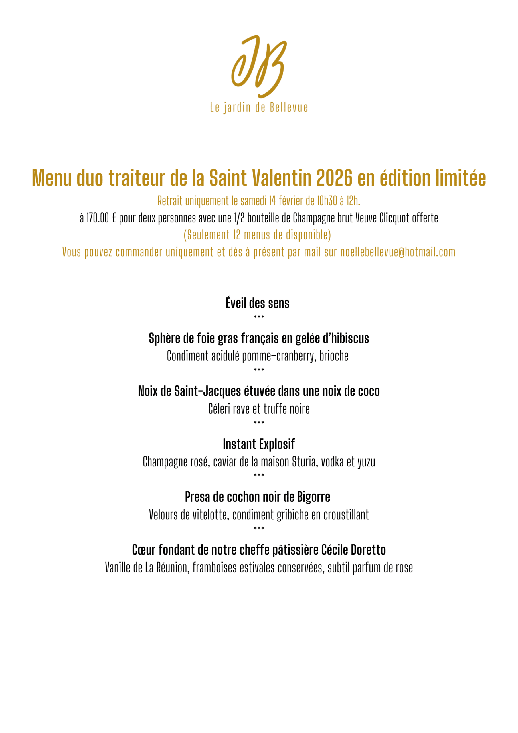 Menu duo traiteur de "St Valentin 2026"